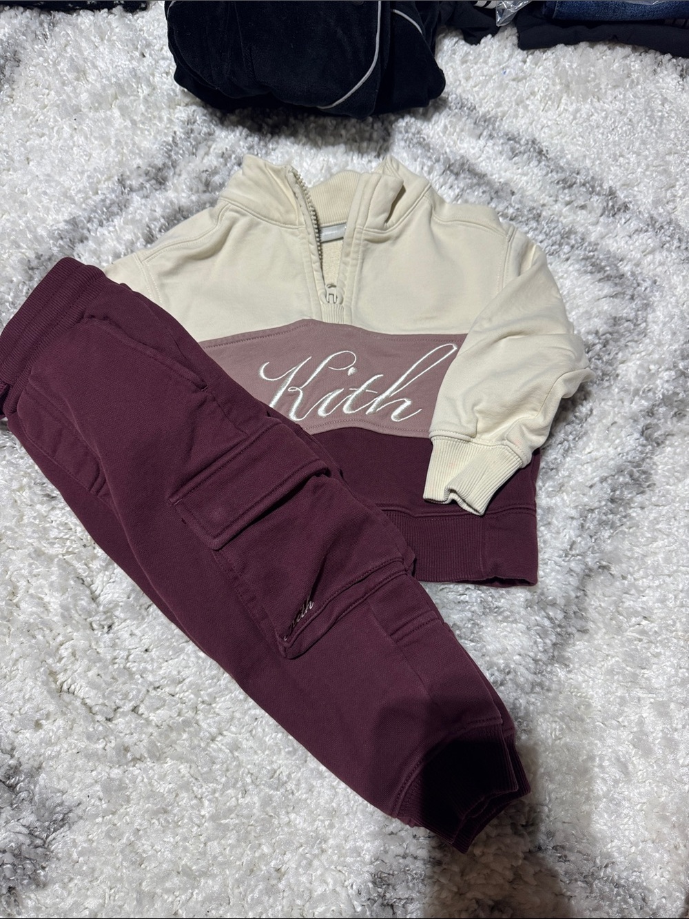 Kith Kids Burgundy and Cream Two-Piece Jogger Set 2t like new msrp $150